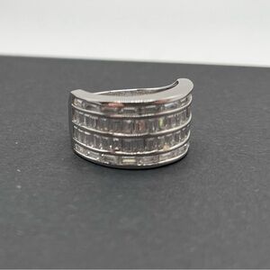 Diamonique 925 Sterling Baguette Multi Row Ring Size 5